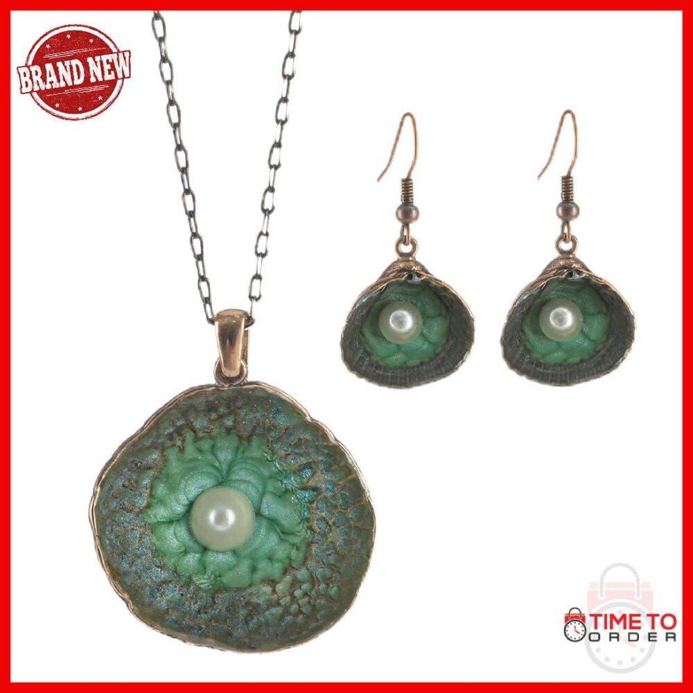 Handcrafted Boho Pearl Shell Jewelry Set Necklace Earrings Gift